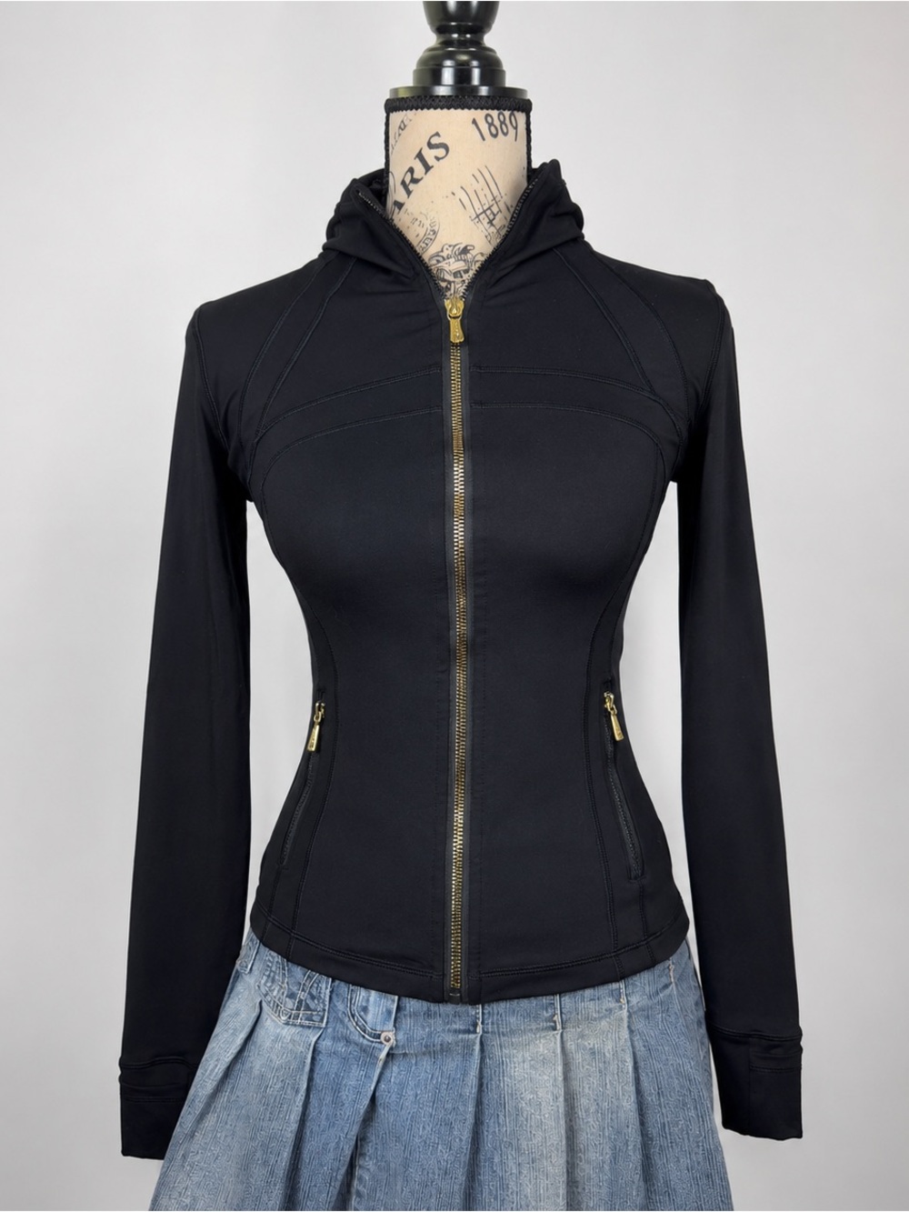 lululemon athletica Black Full‑Zip Hooded Jacket with Gold Hardware